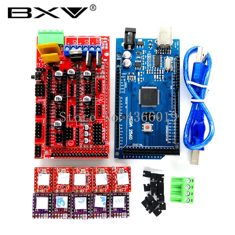 

1pcs Mega 2560 R3 CH340 +1pcs RAMPS 1.4 Controller +5pcs A4988 / DRV8825 Stepper Driver Module for 3D Printer kit