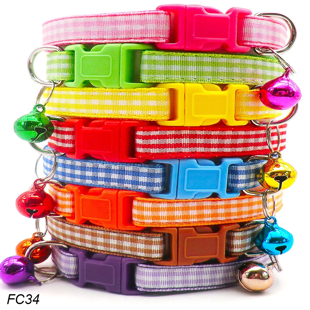 wholesale 100Pcs cat collar with bell Personalized Pets Collar puppy kitten Small Dog Collar Adjustable Buckle Accessories