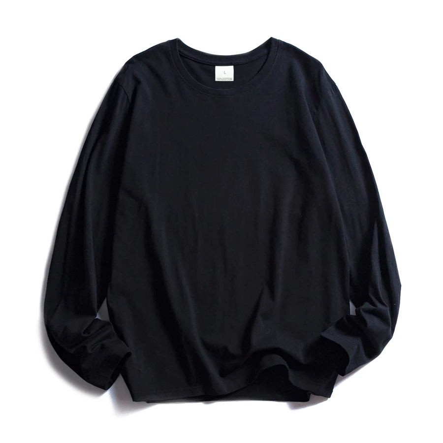 WAVLATII Women O-neck Long Sleeve T shirts Lady White Cotton Tops Female Soft Casual Tees Women's Black T-shirt