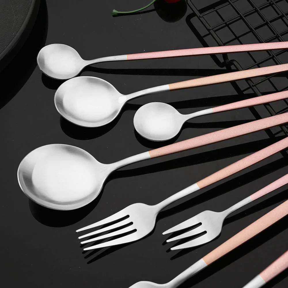 Pink Gold Western Tableware Dinner Knife Fork Spoon Teaspoon Flatware Cutlery Set Stainless Steel Home Dinner Dinnerware Set