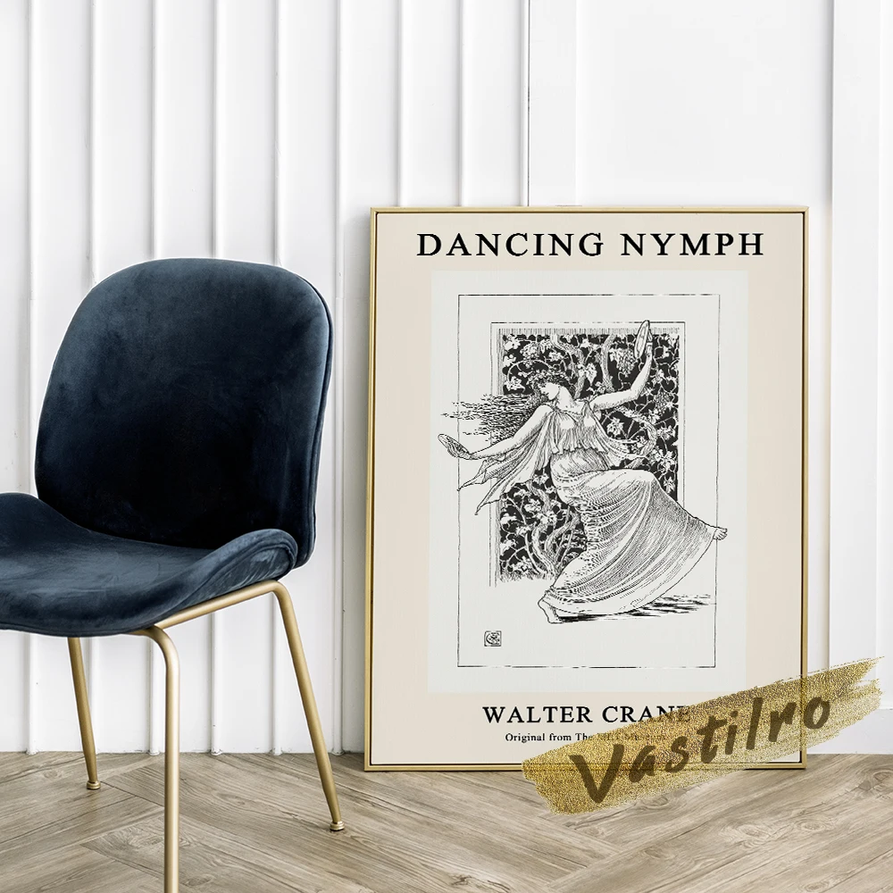 Walter Crane Poster, Crane Dancing Nymph Wall Picture, Walter Figure Sketch Portrait Painting, Retro Black White Dancer Prints