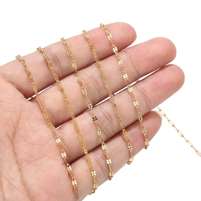 2M Stainless Steel Gold Flat Oval Filled Cable Chain for DIY Jewelry Making Findings Wholesale Chains