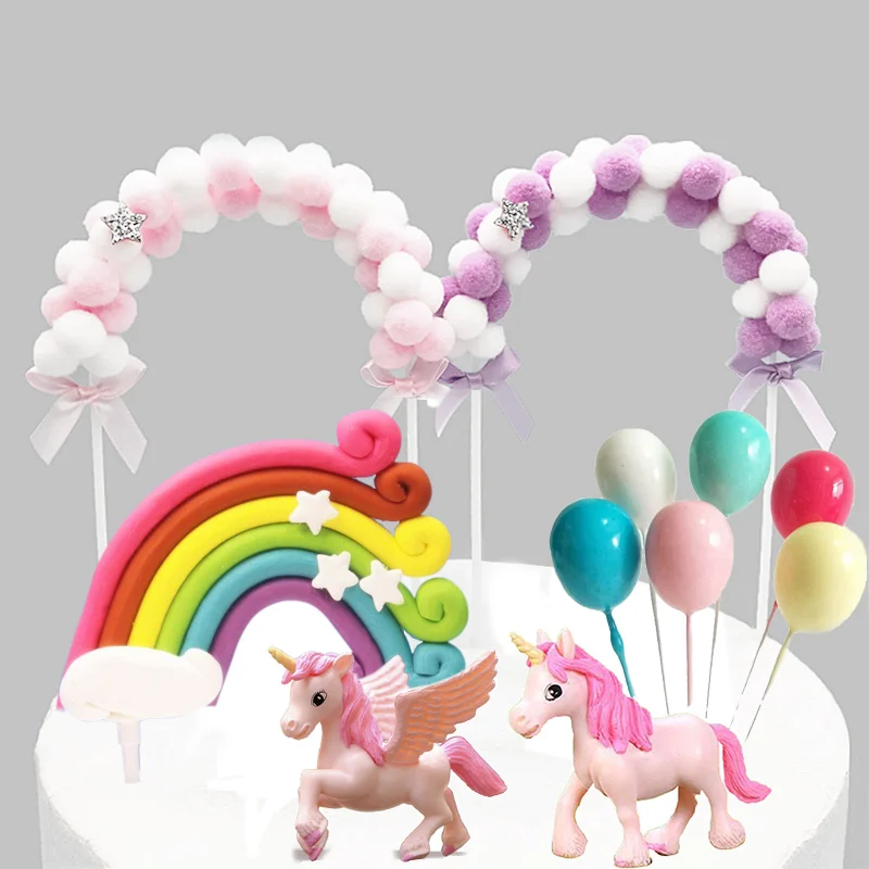 Unicor Cake Topper Miniature Pegasus Rainbow Figure Girl Woman Angel Wings Birthday Party Wedding Cake Decoration Supplies