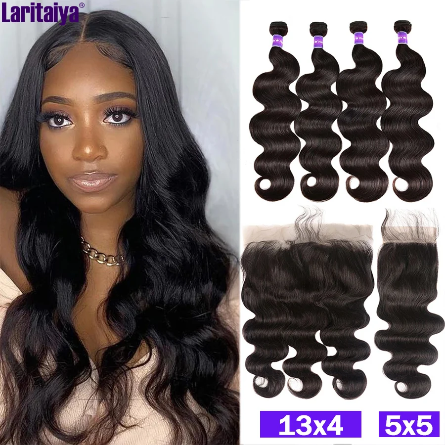 

5x5 Body Wave Bundles With Closure Malaysian Remy Human Hair Bundles with Frontal Transparent 13x4 Lace Frontal With Bundles