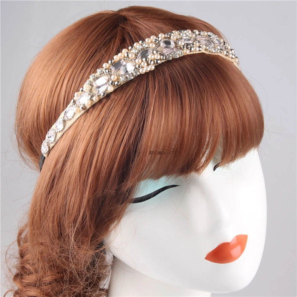 Women Hair Accessories Fashion Headband Sweet Lace Faux Pearls Hairband Vintage Lace Rhinestone Hair Band Korea Headdress Ladies