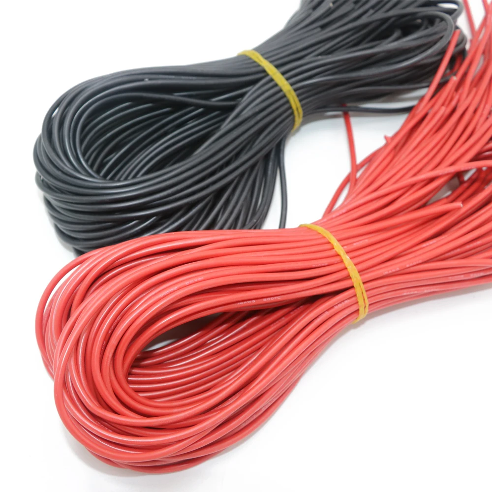 10meter/lot High Quality wire silicone 10 12 14 16 18 20 22 24 26 AWG 5m red and 5m black color for ESC motor battery