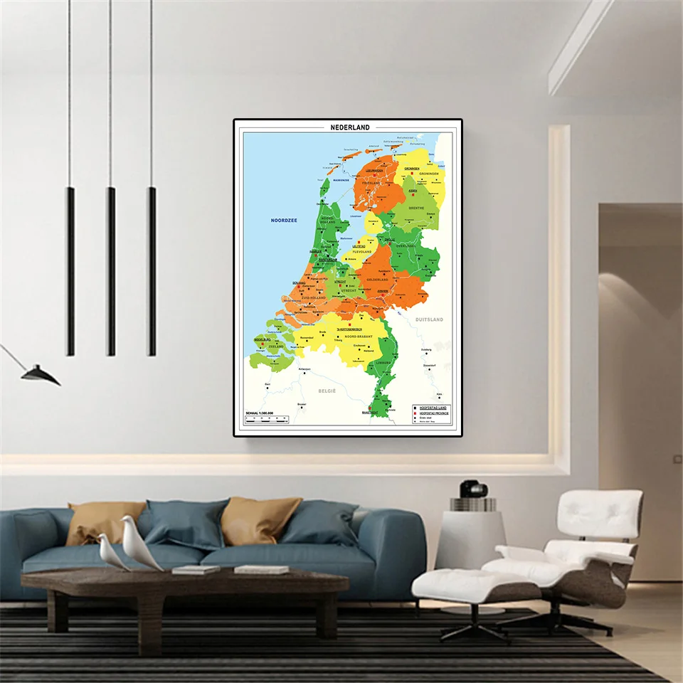 100*150cm o mapa político dos países baixos parede moderna não-tecido pintura da lona sala de estar decoração casa material escolar