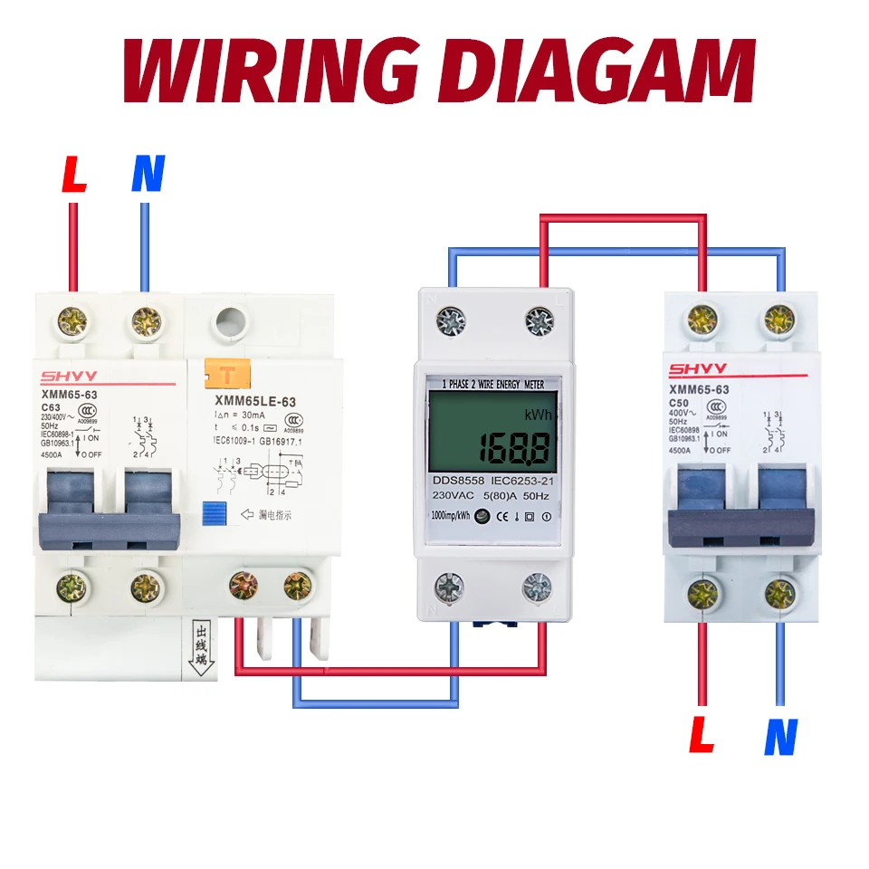 5(80)A 230V DIN RAIL 50Hz Digital Energy Meter KWH DIN RAIL METER  LCD Display DDS662 DIGITAL Single Phase kWh Counter Reset