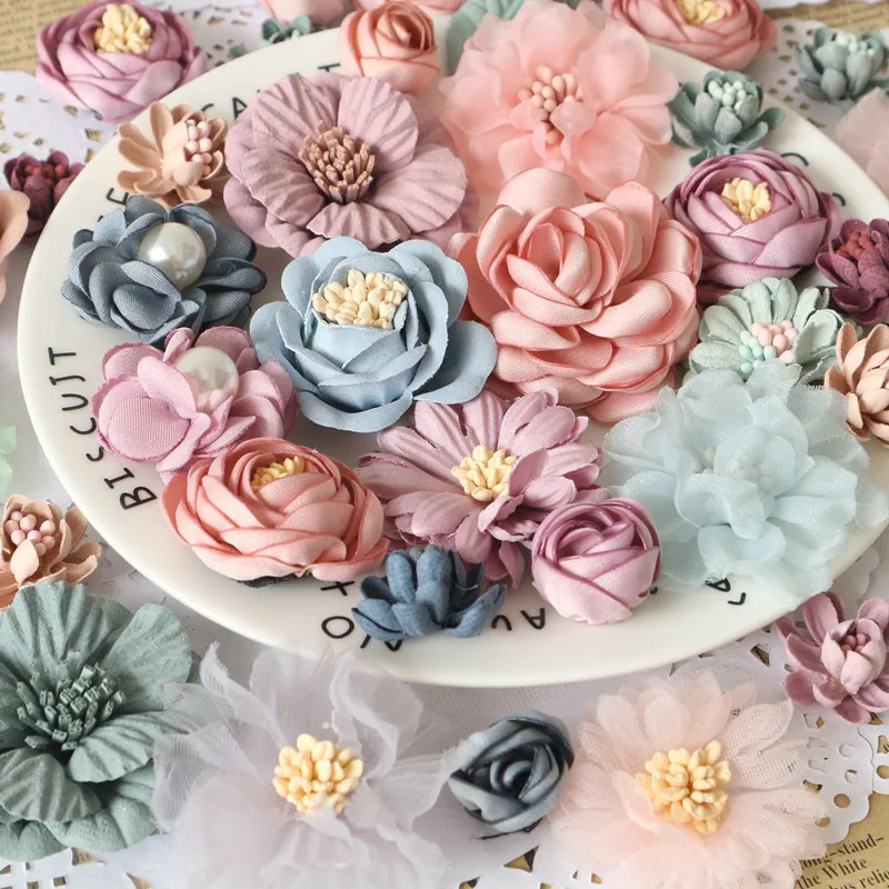 10 teile/satz mischen Stoff Blumen Simulation Blumen kopf Dekoration Blumen für DIY Zubehör – Detail 26