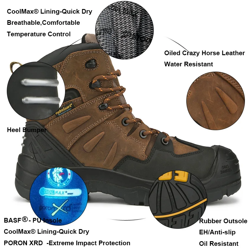 ROCKROOSTER Hiking Shoes Men Waterproof Hunting Boots Leather Work Safety Shoes Tactical Ankle Boots Male trekking Boots