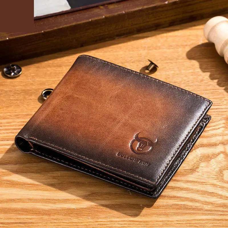 

Johnature Retro Men Wallet 2024 New Genuine Leather Rfid Anti Theft Short Wallets Card Holder Soft Cowhide Solid Color Purse