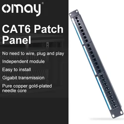 OMAY 19in1UCabinet Rack Pass-through 24 Port CAT6Patch Panel RJ45 Network Cable Adapter Keystone Jack Modular Distribution Frame