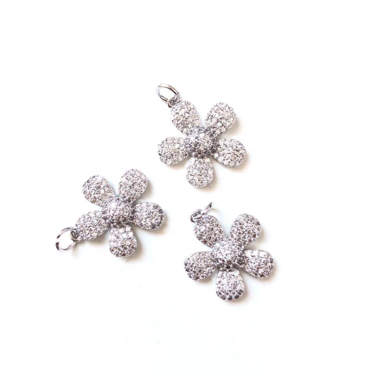 5pcs Zirconia Pave Flower Charm Pendant for Women Bracelet Girl Necklace Earring Making Gold-Plate DIY Jewelry Finding Wholesale