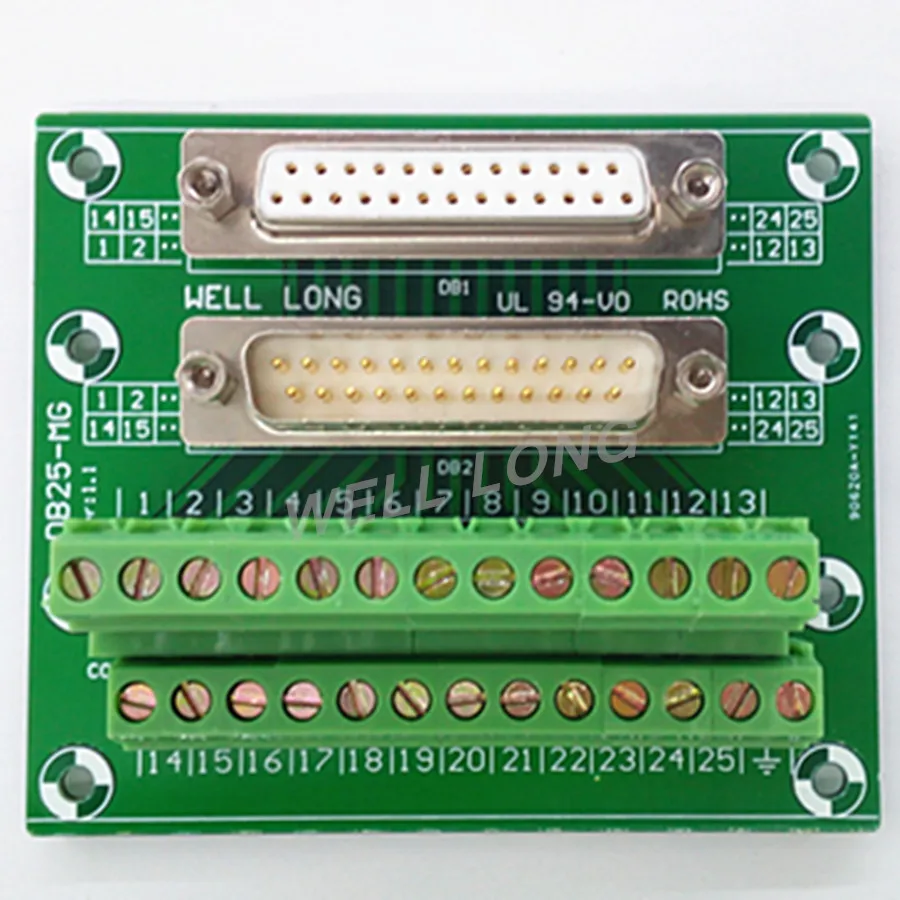 D-SUB DB25 Male and Female Header Breakout Board, Terminal Block, Connector.