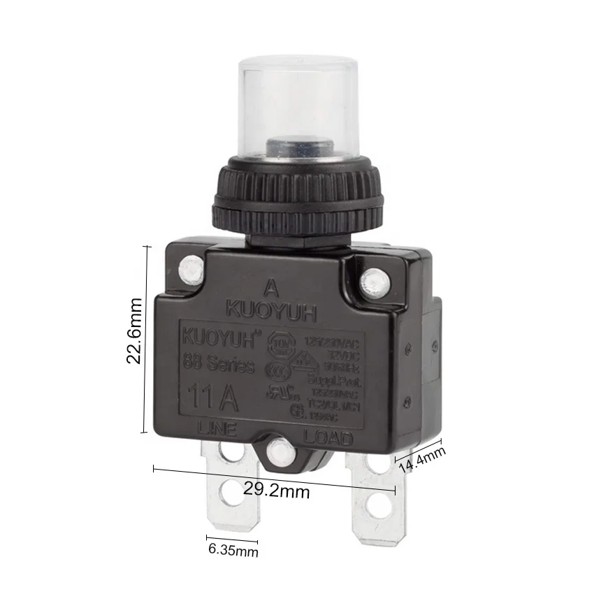 KUOYUH 88 series 11A manual reset motor pump thermal overload switch protector circuit breaker for power strips