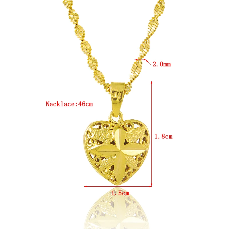 Authentic Love Heart Shaped 24k Gold Color Pendant Necklace Lady Elegant Gold Jewelry Necklace Necklace Necklace Birthday Gift