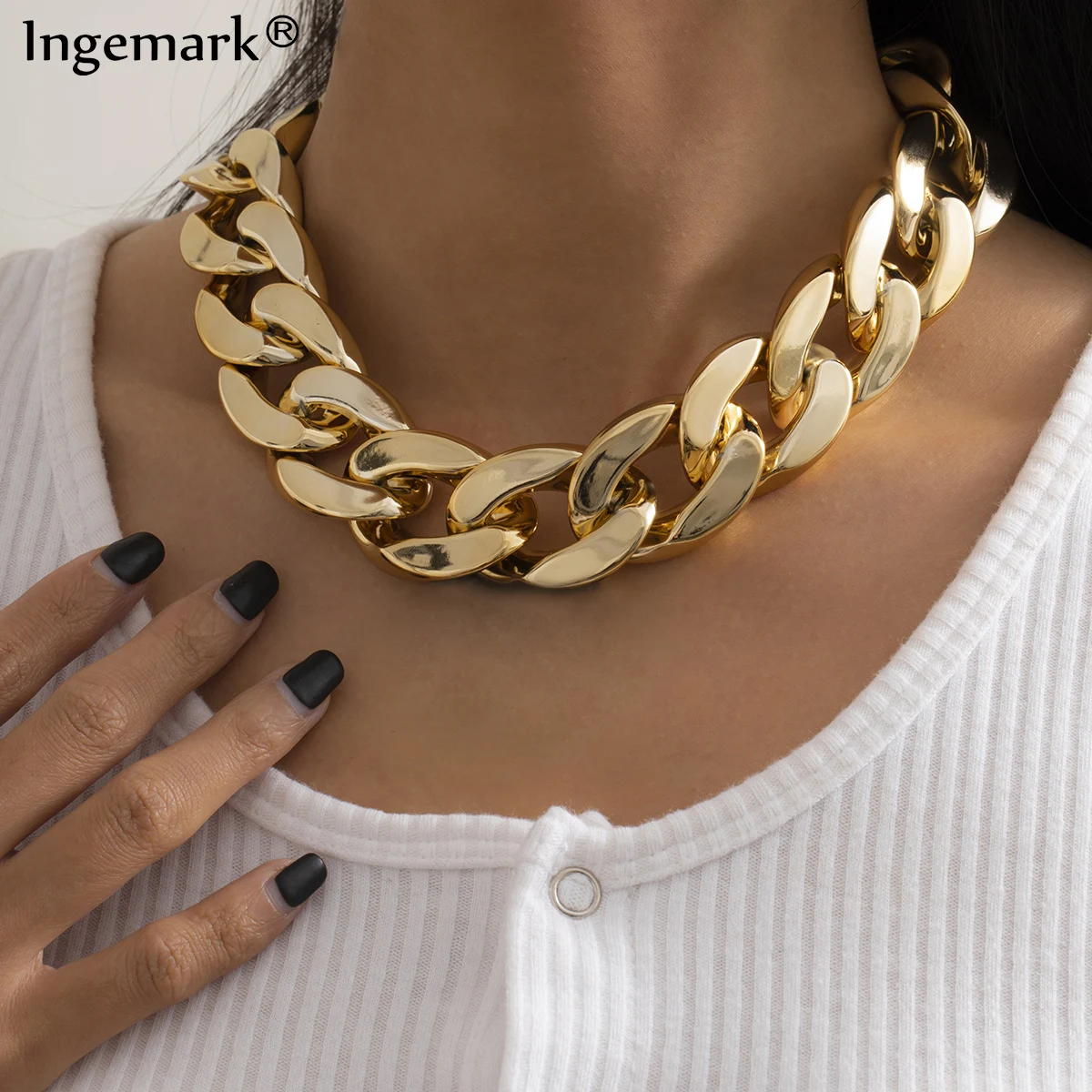 High Quality Exaggerated Acrylic Big Chain Necklaces Women Statement Hip Hop Twisted Chunky Thick CCB Link Choker Gothic Jewelry