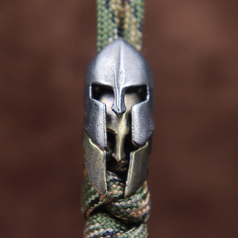 Retro Brass Spartan Warrior Helmet Knife Beads Lanyard Hangings Jewelry DIY Paracord EDC Outdoor Carabiner Pendants Accessories