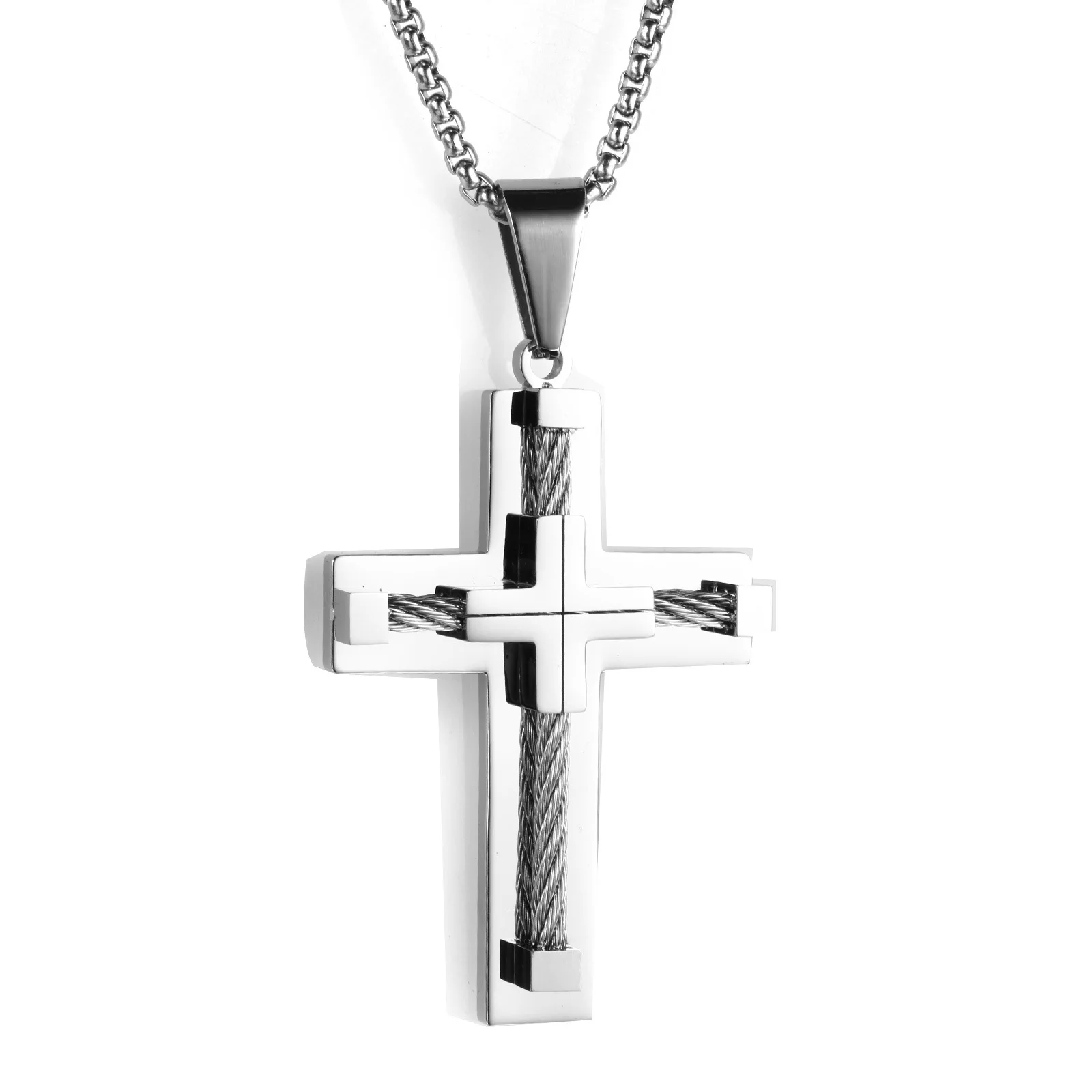 Stainless Steel Wire Cross Pendant Necklace Men Metal Cruz Necklaces For Male High Quality Jewelry Accessories