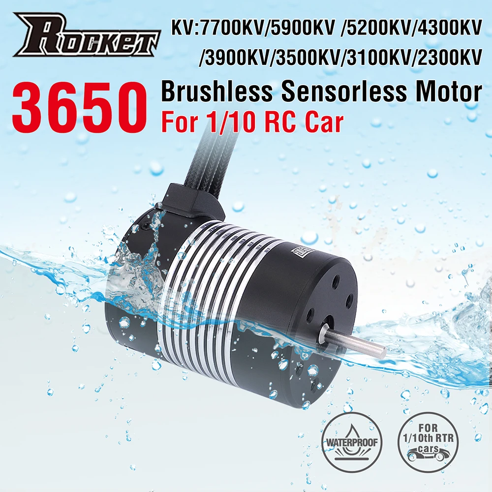 

3650 Waterproof Brushless Motor 2300KV 3100KV 3500KV 4300KV 5900KV 5200KV 7700KV for 1/10 RC Car