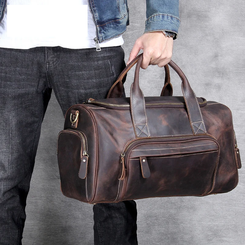 Genuine Leather Travel Bag For Man Travel Tote Women Big Weekend Bag Fit 14 inch Laptop Cowskin Luggage Duffle Bag Male Handbags