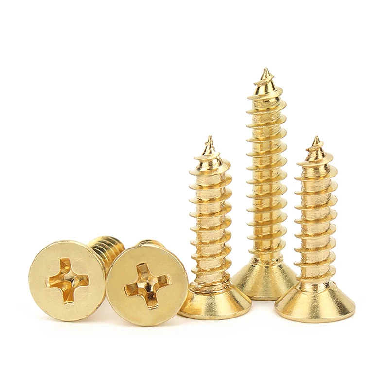ทองเหลืองแบน Head Phillips สกรูไม้สกรู Countersunk หัว Fix สกรูสกรูทองเหลือง M3 M3.5 M4 m5