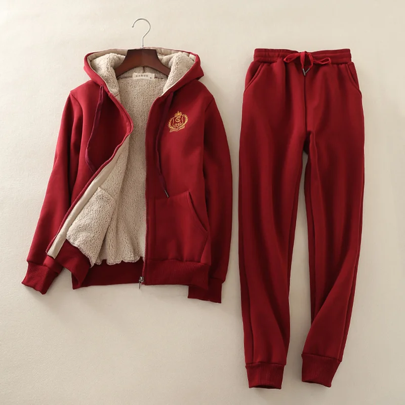 High Quality Winter Women Cashmere Sweatshirt Sets Loose Big Size 4xl Hooded Warm Jackets Sweatpants Casual Cotton Tracksuit