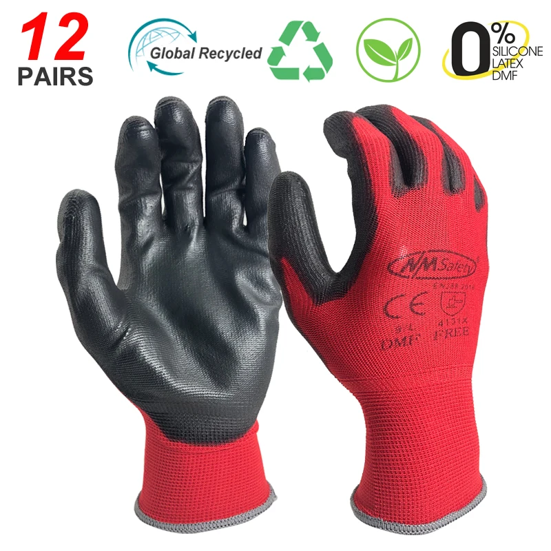 24Pieces/12 Pairs High Quality Safety Mechanic Protective Work Gloves Women Garden or Men Security Rubber Glove NMSafety Brand.