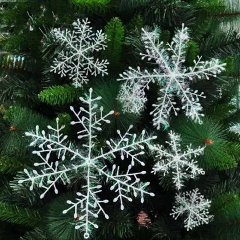 30/60/90pcs Christmas Plastic Fake Snowflake Christmas Party Hanging Pendants New Year Xmas Tree Ornaments Noel decorations 2024