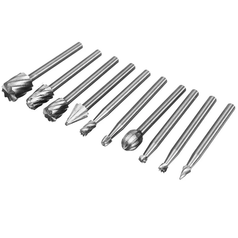 10Pcs 3mm HSS Routing Router Drill Bits Set for Dremel Carbide Rotary Burrs Tools Wood Stone Metal Root Carving Milling Cutter