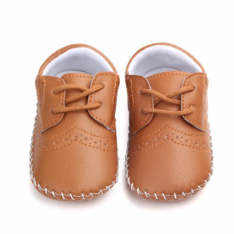 New Autumn Winter Baby Boys First Walkers Lace-Up PU Leather Newborn Shoes Antislip Infants Casual Shoes