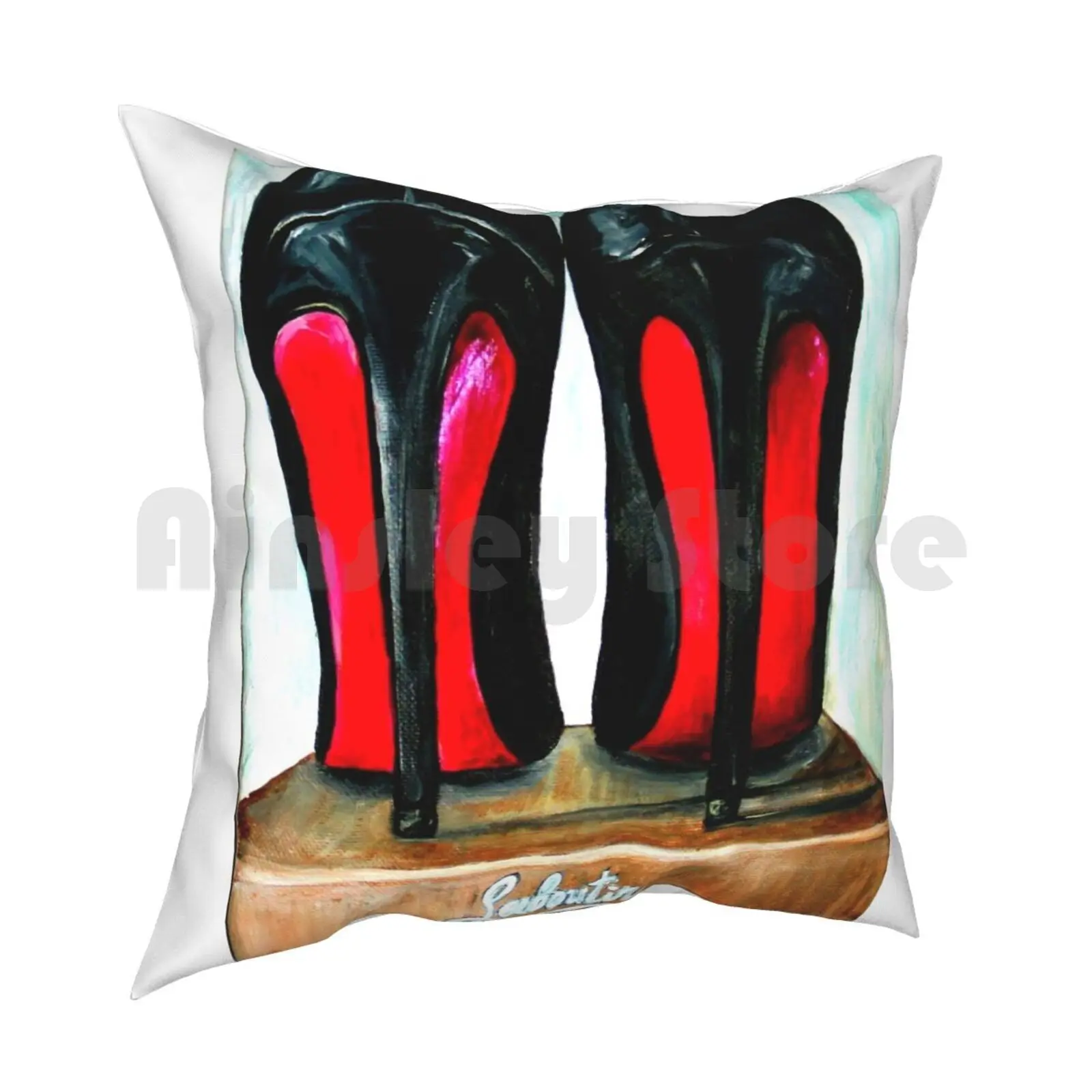 Pop Art Bright Black Red Bottom Heels Pillow Case Printed Home Soft Throw Pillow Red Bottom Heels Black Leather Heels