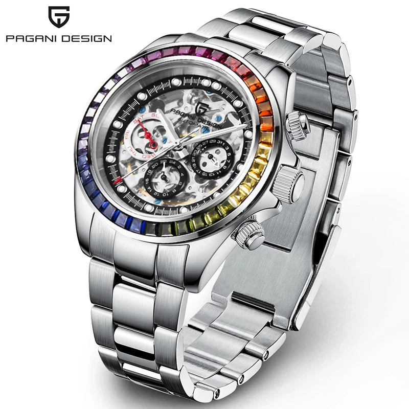 PAGANI DESIGN Automatic Watch men top brand luxury Rainbow circle skeleton Mechanical Wristwatch men Stainless Steel diver clock