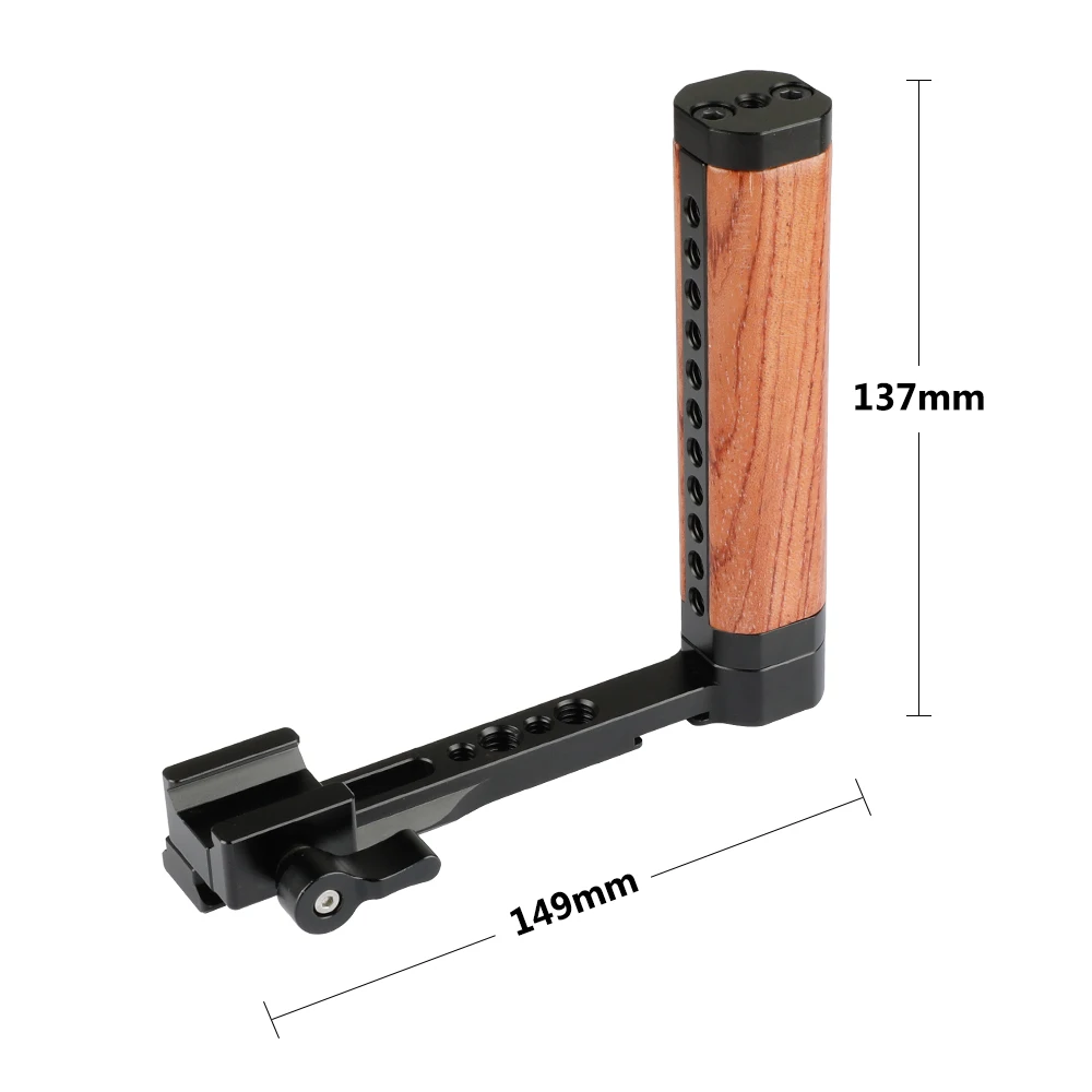 Impugnatura con impugnatura in legno NATO a forma di L CAMVATE con attacco per pattino freddo e fori filettati da 1/4 "-20 per Monitor, luce a LED, montaggio su microfono