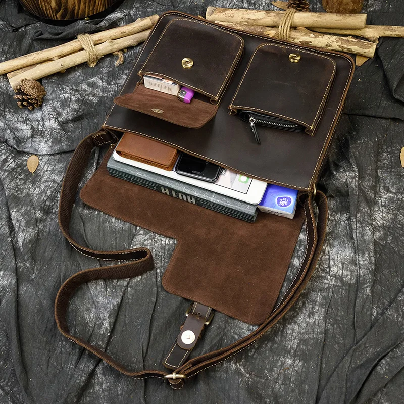 Elin-Sac à Bandoulière en Cuir de Vache group pour Homme, Sacoche de Travail Décontractée de Grande Capacité, A4