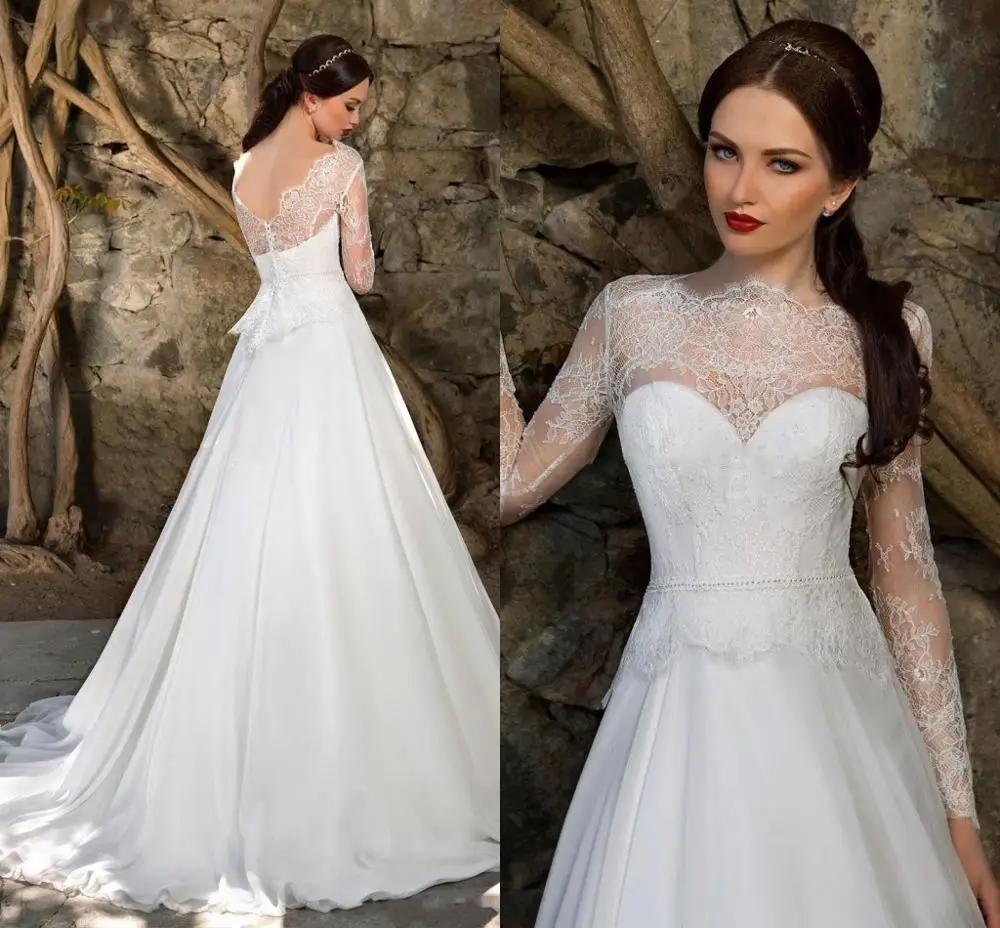 2024 Modest Lace Top A-Line Chiffon Garden Wedding Dresses Bridal Gowns Custom Robe De Mariee Simple Plus Size