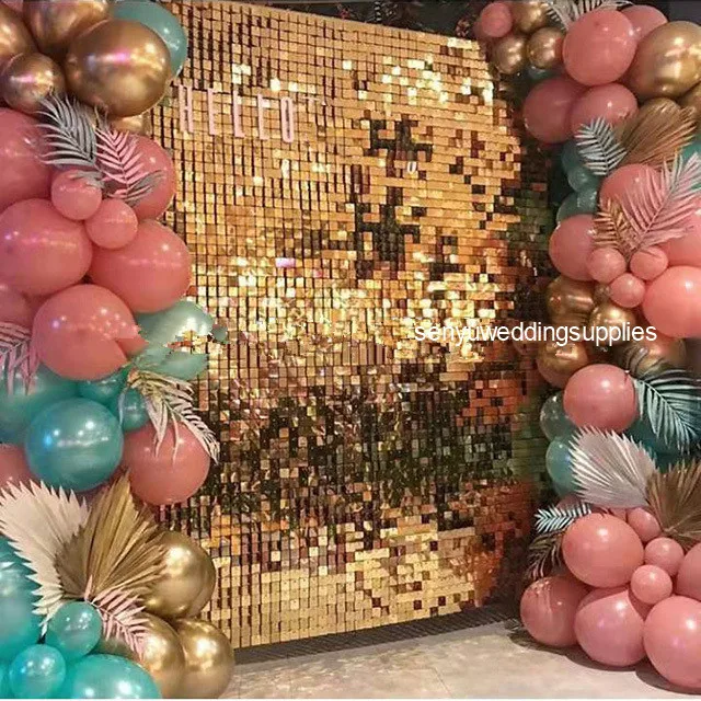 

10pcs )Stunning Iridescent Gold Mirror Sequin Shimmer Wall Backdrop for wedding stage decoration senyu2304