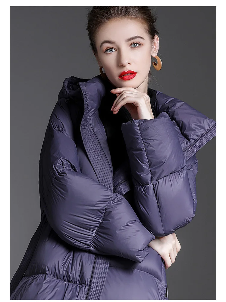 Winter women\'s down jacket black  blue 8XL size puffer hooded zipper loose brand high quality down coat