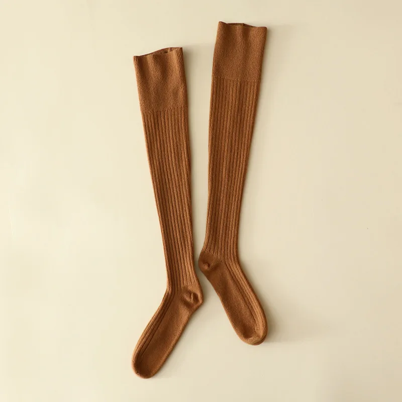 ribbed knit 100% cashmere long socks for women