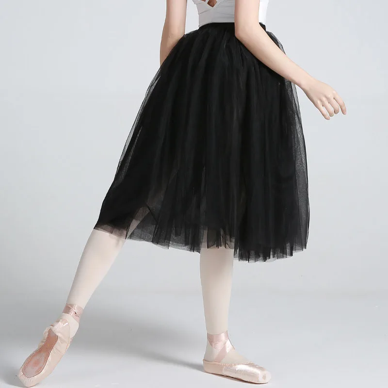 White Black 4 layers of Mesh Ballet Dance Skirt Tutu Adults Pettiskirt Fluffy Ballet Skirts Tulle Petticoats Wedding Party