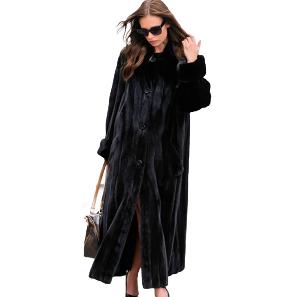 TOPFUR Genuine Mink Fur Overcoat Women Winter Luxury Temperament Outertwear Long Sleeve Knee-length Real Mink Fur Jacket Female