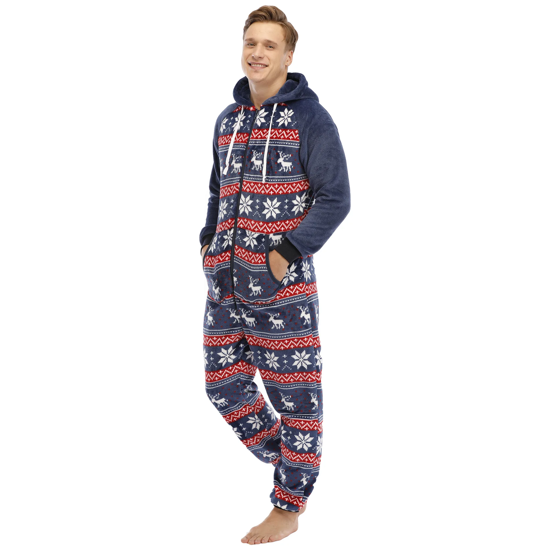 Pijamas navideños de franela para hombre, sudaderas con capucha, ropa de calle cálida, monos de pijama de manga larga, monos de invierno