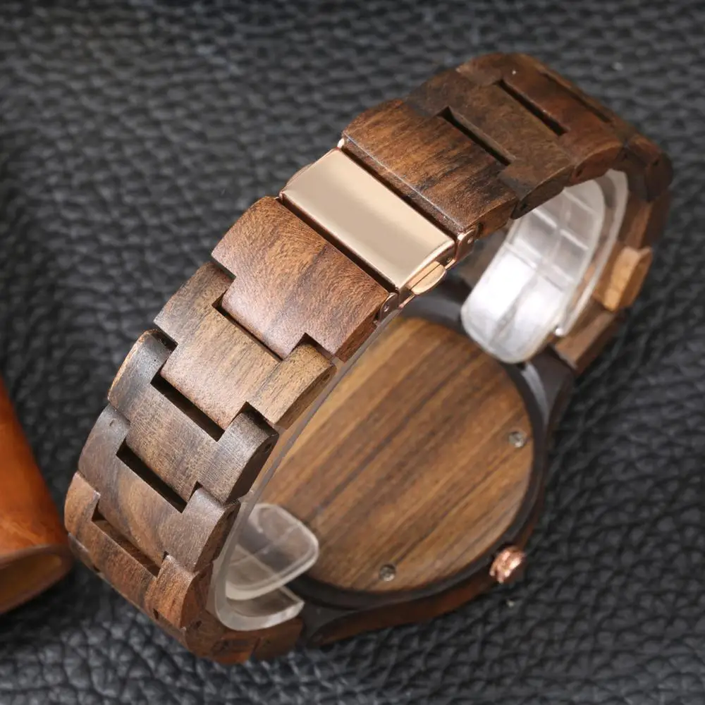 Retro Pure All Walnut Wooden Watch Simple No Word Blue Dial Clock Man Sports Full Wooden Band Quartz Wristwatches Relojes Hombre