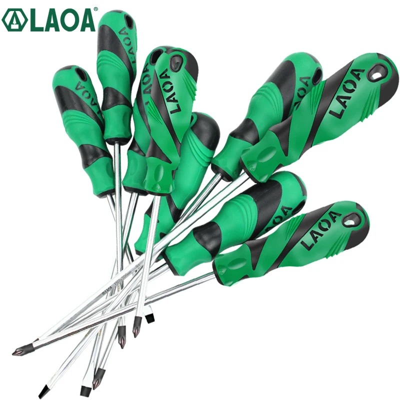 LAOA 1pcs Slotted Screwdriver S2 Material Phillips Screwdrivers Double Color handle Screw Driver With Magnetism