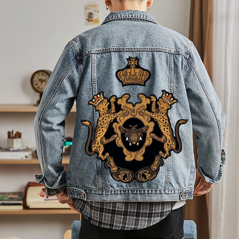 Fashion Crown Lion Bee Embroidery Beaded Patch Punk Style Applique Badge Sew on For Clothes Jacket DIY Accessory Decoration