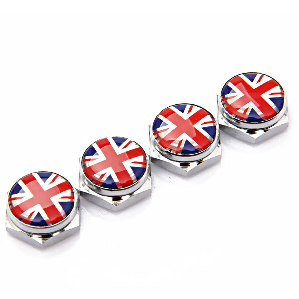 4pcs/Set Chrome Metal England British Flag Silicon Surface Anti-theft Screws Car License Plate Bolts Frame Screws