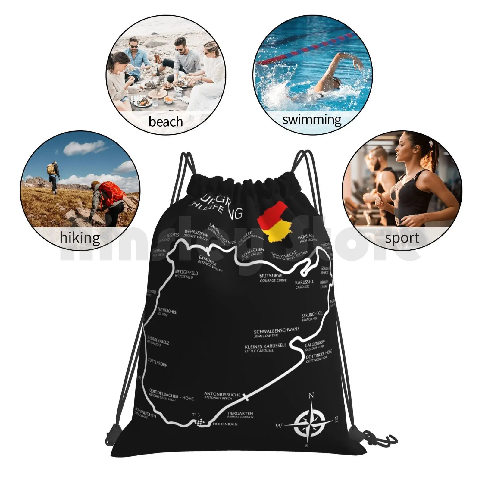 The Nurburgring-Nordschleife Backpack Drawstring Bags Gym Bag Waterproof Nurburgring Grand Prix Grand Prix Circuit