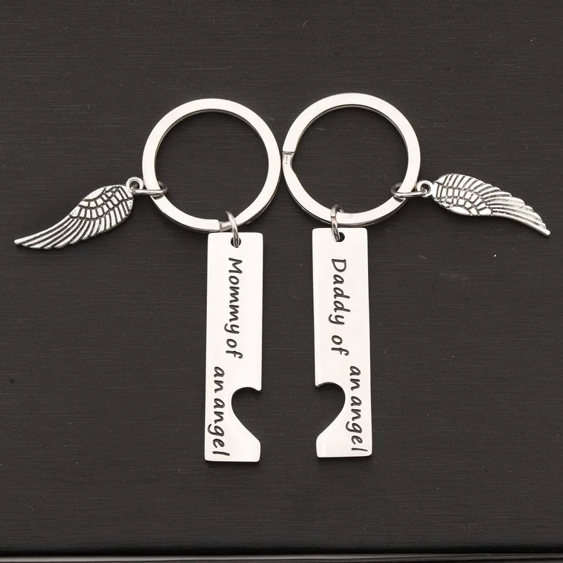 Mommy Daddy of an Angel Keychain Set of 2 Baby Memorial Jewelry Miscarriage Sympathy Gift for Infant Loss, Remembrance Keychains