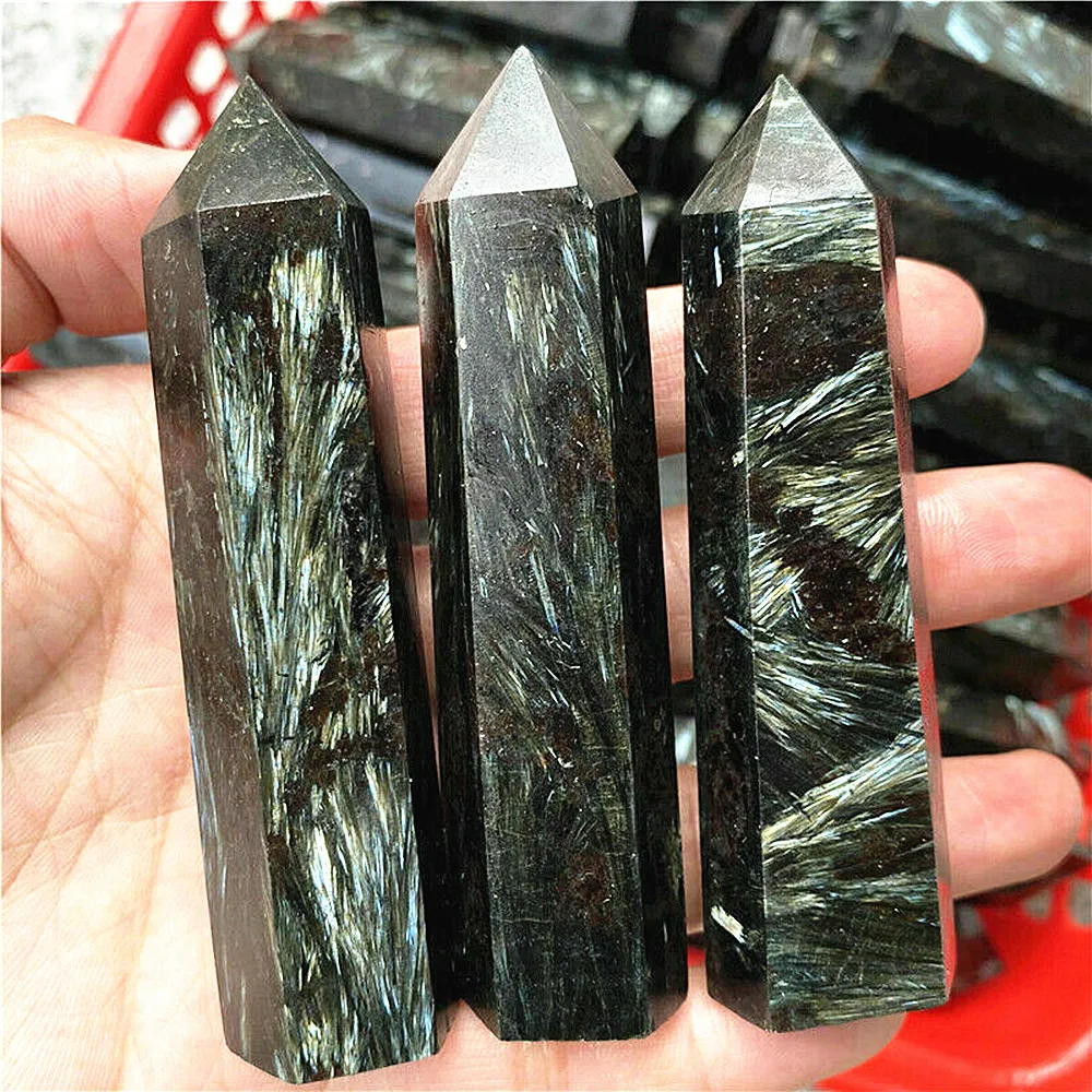 

1pcs Crystal Wand Natural Astrophyllite Obelisk Quartz Tower Fireworks Stone Gem Point Reiki Healing