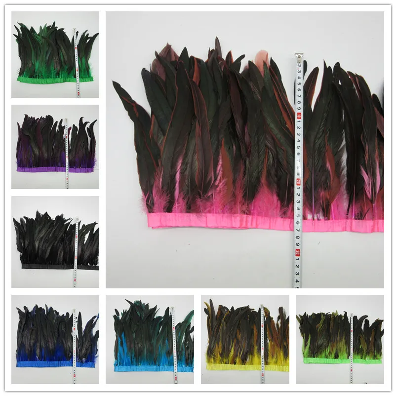 

5Meter natural Rooster Feathers trim fringe for craft plumas 25-30cm black feathers ribbon DIY Sewing clothing Party decorations